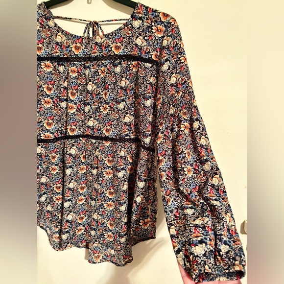 Women’s Knox Rose Multicolor Floral Tie Back Blouse with Tassels Sz XS Oversized - Picture 5 of 16